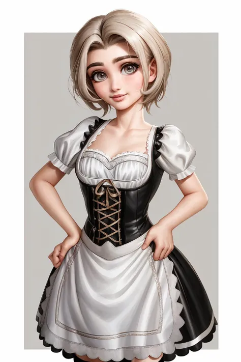 Dounia from Algeria, (short-cut:1.2) combed [blonde:gray-blonde:.2] hair, <lora:Dirndl_v1:0.8> dirndl, <lora:make25d_type1_v100:0.8>