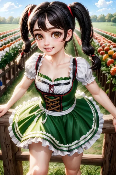 Mira from Hungary, (short-cut:1.2) pigtails [nearly black:.3] hair, <lora:Dirndl_v1:0.8> dirndl, <lora:make25d_type1_v100:0.8>