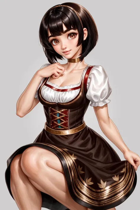 Eshe from Egypt, medium (chin-length:1.2) bob-cut [reddish-black:.3] hair, <lora:Dirndl_v1:0.8> dirndl, <lora:make25d_type1_v100:0.8>