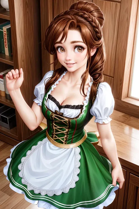 Emily from Canada, long updo [honey-brown:.3] hair, <lora:Dirndl_v1:0.8> dirndl, <lora:make25d_type2_v100:0.8>