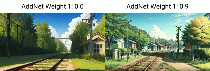 (masterpiece, best quality:1.2), no humans, road, railroad tracks, railroad crossing, road sign, plant, leaf, grass, building, sky, outdoors, day