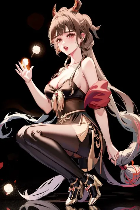 black background, jiangtong, <lora:jiangtong:0.6>,black stockings,black high heels