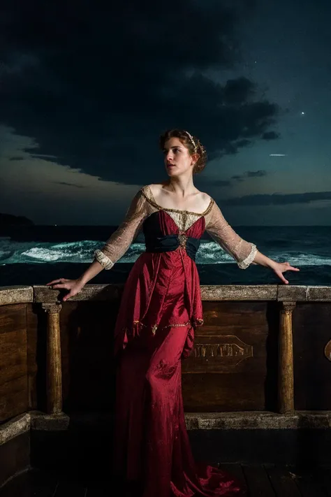 <lora:Titanic_Era_Fashion:0.6>, titanic era fashion, woman in the ocean, sinking ship, water, flood, atlantic sea, fish, night time, dark, (sharp forcus, highly detailed, 4k, 8k, best quality, masterpiece, ultra highres:1)