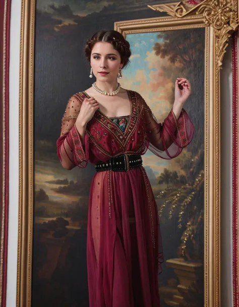 <lora:Titanic_Era_Fashion:0.70> , titanic era fashion, dress, see-through, woman wearing titanic era fashion, short hair, {belt}, red rose embroidery, black chiffon, black eyeshadow, plants, art gallery, woman looking at marble statue, reaching out, crying, blue eyes, braids, pearls, sequins, beaded embroidery, wine red,, RAW photo, subject, 8k uhd, dslr, soft lighting, high quality, film grain, Fujifilm XT3, professional photo, (detailed skin:1.3), high quality,