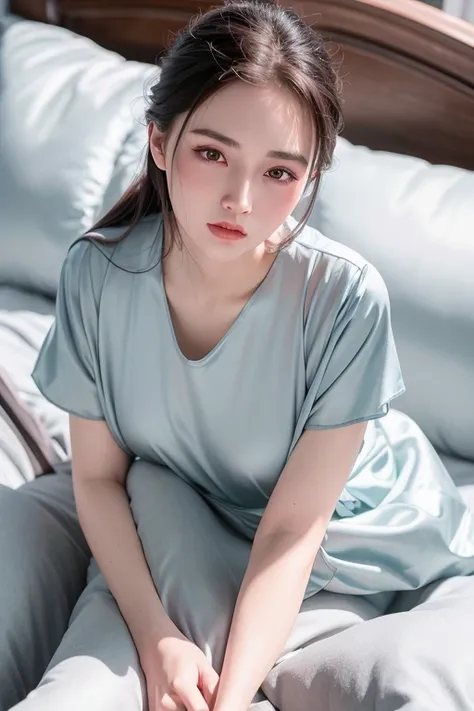 Nikon RAW photo,8 k, Fujifilm XT3,masterpiece, best quality, realistic, photorealistic, (lying on bed),(bed sheet),(Lie on the pillow),(smirk:1.1),best quality,(detailed facial features),(eyelashes:1.1),(depth of field:1.1), (chromatic aberration:1.1), (caustics:1.1), nvshen <lora:nvshen_v1:0.8>