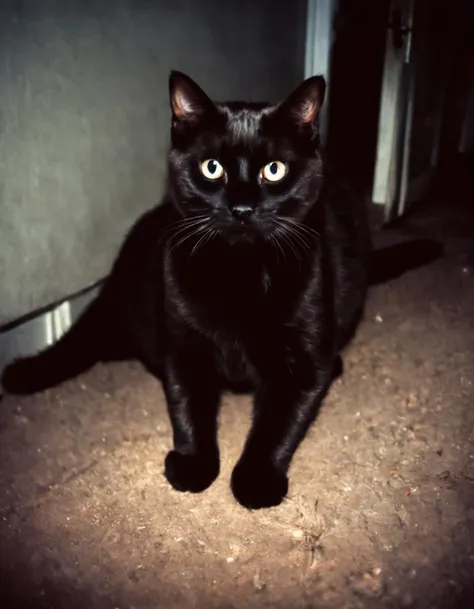 very dark focused flash photo of a pusscat in a dark room at night in the dark, <lora:sdxl_darkflash_v4-000021:1>