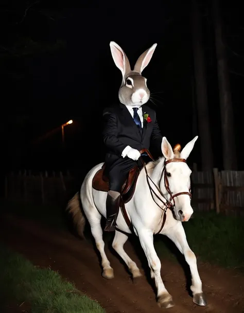 very dark focused flash photo of a chungus in a suit and tie riding a horse in the dark, <lora:sdxl_darkflash_v6-000060:0.8>