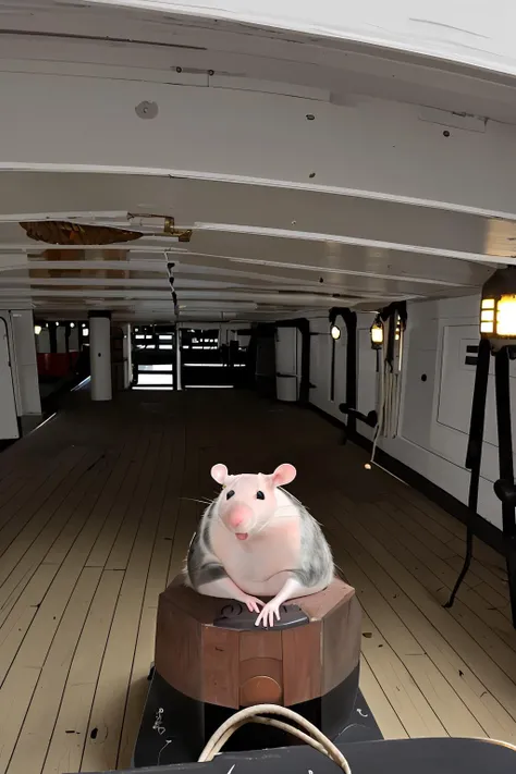 on a ship, gun deck, animal, a fat rat sitting in the corner, looking at the viewer,
<lora:Wooden_Warship_Interior:0.8>