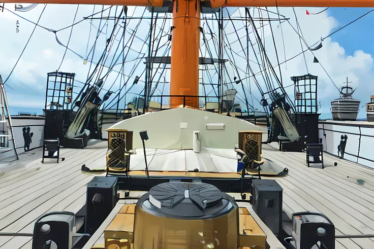upper deck, mast, rigging, cannon, naval captain,