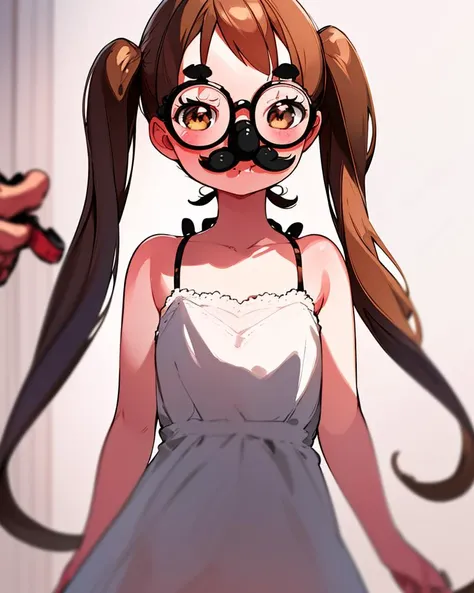 best quality, ultra detailed, illustration, an extremely delicate and beautiful,4k,hires,
1girl,dress,twin tail,standing,upper body,face focus,
toy glasses ,toy nose,
<lora:toyglassesV1.4A:1>toyglasses