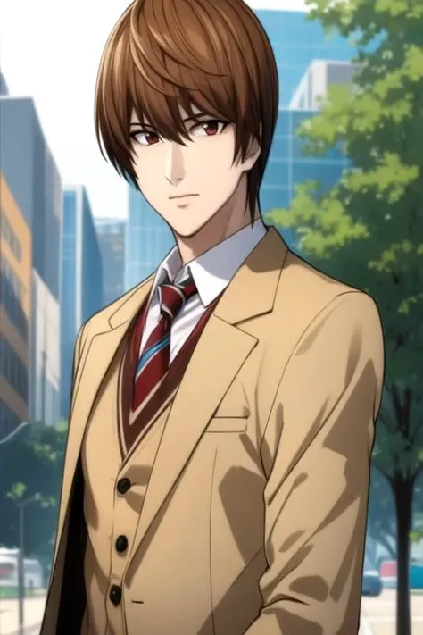 masterpiece, best quality, , 1boy, solo, male focus, looking at viewer, upper body, , , , <lora:light_yagami:0.76>, light_yagami, , sport coat, , , HDR