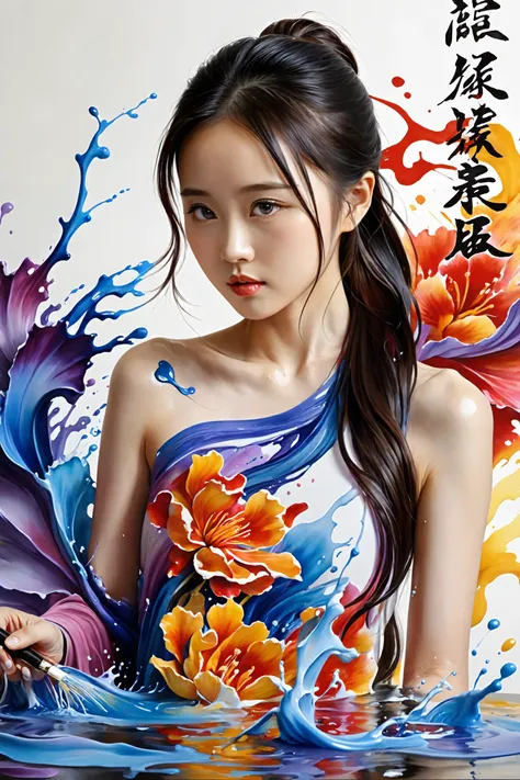 Colorful, multiple colors, intricate detail, splash screen, photorealistic, intricately detailed fluid gouache painting, calligraphy, acrylic, watercolor art,
masterpiece, best quality, 1girl, <lora:kwFemaleBeta42_SDXL_v1:1>,
chinese