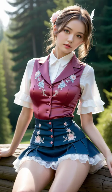 (Best quality,masterpiece,ultra realistic:1.3), (extremely intricate masterful beautiful:1.3), (hyperrealistic photography,Panorama,photorealistic:1.4),(extremely ultra-detailed),RAW, (natural skin, detailed skin),(skindentation:0.3),(rococo style:1.3),(Art Nouveau:1.3),(vivid colors:1.3),(close portrait:1.3),(((photo raw)),),(Beautiful fractal art:1.3),peerlessly beautiful idol, beautiful detailed eyes,(showing fashion wear,see-through tulle,chiffon clothing),(Elegant posture),shine,glowing,sparkling, film grain texture,analog photography aesthetic,dynamic composition,beautiful spirals,energy coalescing and vibrating,(dynamic angle,dynamic pose),(whole_body:1.3),(sitting:1), sad,disdainful ,(ripped, torn,dirty, incomplete clothin),
gothic_lolita,wearing see-through (Pink blouse, denim skirt:1),(((very short miniskirt))),charming,alluring,seductive,enchanting,cleavage,exposed,
(haptic feedback foam blushpink thermal-regulating golf pants, virtuality dress vest, levitating sandals, ,),(incandescent slightly included (si2) spinel, asscher cut, culet facets, 10.00 carat, glittering, silky, rhodium-plated, solid, stalwart, bleaching, split shank setting, artisan-crafted, unique, vintage, georgian, celestial symbols),(rhinestones architecture town snowcapped peak,pine forest,sunlight penetration),(deteriorating,pyroclasmic,psionic,Rayless,eco-friendly,sacred),(exoplanetary weather and storm prediction room, picture frames,clocks,Cybernetic Implants, Tapestry with Felt Inlay tapestry,Serpentine stone, Fire Pit, chandeliers, Post-Apocalyptic, sci-fi),
(Around floating colorful swirling petals:1.4)the most beautiful form of chaos,
(floating_glowing colorful stars:1.3),
SimplePositiveXLv2,