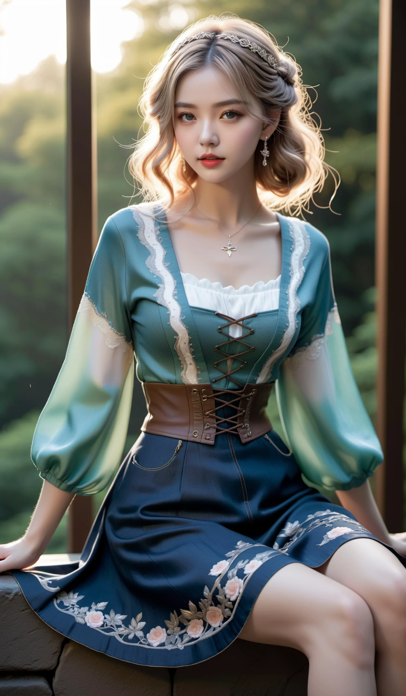 (Best quality,masterpiece,ultra realistic:1.3), (extremely intricate masterful beautiful:1.3),(hyperrealistic photography,Panorama,photorealistic:1.4),(extremely ultra-detailed),RAW, (natural skin, detailed skin),(skindentation:0.3),(Rococo:1.4),(Art Nouveau:1.3),(vivid colors:1.3),(close portrait:1.3),(Beautiful fractal art:1.3),(((photo raw)),),peerlessly beautiful idol, beautiful detailed eyes,(fashion wear,see-through_clothing),(Elegant posture),shine,glowing,sparkling, film grain texture,analog photography aesthetic,dynamic composition,beautiful spirals,energy coalescing and vibrating,(dynamic angle,dynamic pose),(whole_body:1.3),W-sitting,sad,disdainful ,
gothic_lolita,wearing see-through kimono,(((very short miniskirt))),charming,alluring,seductive,enchanting,cleavage,exposed,
(female middle-aged, toned, indigenous australian, deep blue eyes, protruding chin with cleft, , ash blonde tousled waves hair, amusement wearing high-waisted denim skirt, ribbed sweater, hatpin, ,, leaning back with hands behind head, showing relaxation, tailored full body clothing, henley neck, haptic fiber, dynamic light manipulation panels, spaghetti straps, high-low hemline, Natural Waist, A-Line Skirt, Dark Wash,,Back pockets),(slim upper body clothing, cowl neck, batik, Dolman Sleeves, Asymmetrical Hemline, High Waist, Low Back,,Tonal Stitching,,Studs,,ripped or distressed look,Cutout Details, Corset Closure),(shimmering scintillating chrysoberyl, glinting, zinc, hard-wearing, modification, exquisite, filigree, old world, celestial symbols),(exposure compensation "+3.0 ev" architecture aurora borealis sea anemone,corridor,chimney flue,nightfall),(mossy ground,enriching,innovation,design-driven,grotesque,green,simulated reality,corrosive,decompose),(time-looped quantum laboratory, quantum-infused artificial intelligence, Outdoor Fire Pit,Halogen Floodlights, deck and step lights),
(Around floating colorful swirling petals:1.4)the most beautiful form of chaos,
(rectangle:1.4),
SimplePositiveXLv2,