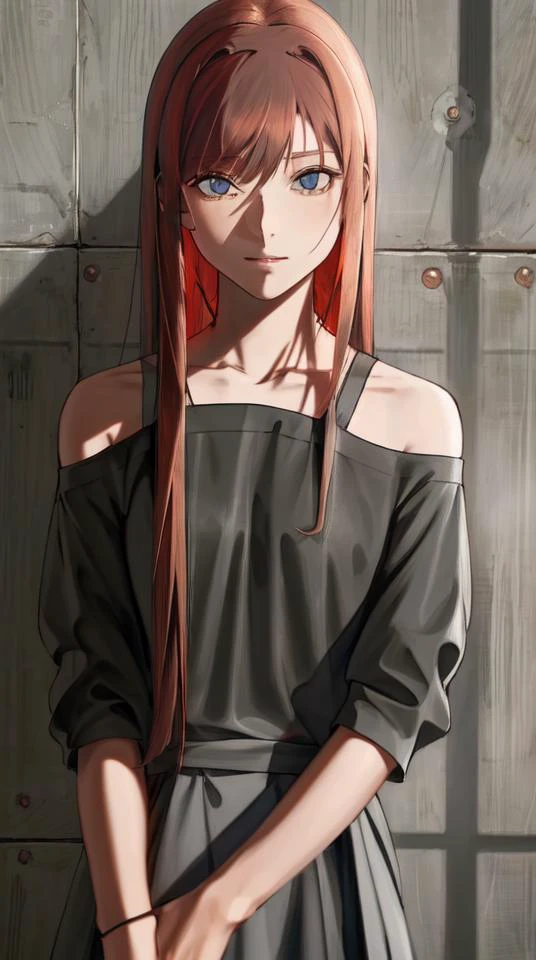 ratte867, 1girl, solo, (Copper hair), Wispy bangs, dark grey clothes, cold-shouldered top <lora:ratte867-LoRA:0.85>, masterpiece, best quality, photorealistic, realistic, (RAW photo, 8k uhd, film grain), caustics, subsurface scattering <hypernet:myhands_22k:0.75>