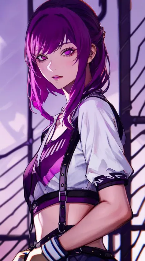 ratte867, 1girl, solo, (magenta hair:1.2), Half-up, half-down hairstyle, (magenta clothes:1.2) <lora:ratte867-LoRA:1>, masterpiece, best quality, photorealistic, realistic, (RAW photo, 8k uhd, film grain), caustics, subsurface scattering <hypernet:myhands_22k:0.75>