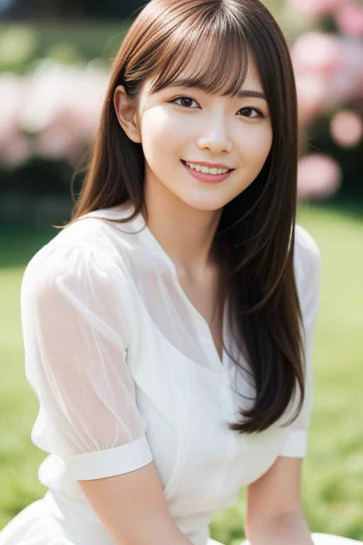 1girl,(RAW photo, best quality), (realistic, photo-realistic:1.4), masterpiece, an extremely delicate and beautiful, extremely detailed, 2k wallpaper, Amazing, finely detail, extremely detailed CG unity 8k wallpaper, ultra-detailed, highres, soft light, beautiful detailed girl, extremely detailed eyes and face, beautiful detailed nose, beautiful detailed eyes,cinematic lighting,perfect anatomy,slender body,
wearing a white blouse,white skirt,(bokeh:1.2),smile
at a flower park,sakura flowers,flower garden,
<lora:aoyamanagisaV2_lora:0.4>,(hair with bangs) <lora:aoyamanagisa_lora:0.3>