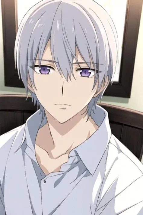 masterpiece, best quality, illustration, 1boy, solo, male focus, looking at viewer, , depth of field, (watercolor illustration, soft pastel colors:1.1), , <lora:zero_kiryuu:0.66>, zero_kiryuu, grey hair, purple eyes