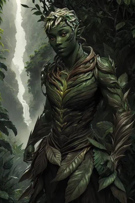 man, colored skin, trahearne, green skin, <lora:Trahearne_Guilt_Wars_2:0.85>, rainforest on background,, (best quality:1.2), (ultra-detailed:1.2), masterpiece, 8k wallpapers, extremely detailed,