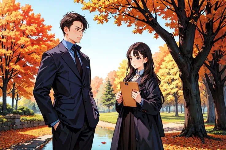 (masterpiece),(best quality:1.6), (ultra-detailed),girl and man, autumn,