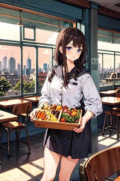 (masterpiece),(best quality:1.6), (ultra-detailed),girl, cafeteria ,cityscape, sea,
Break,
girl front man