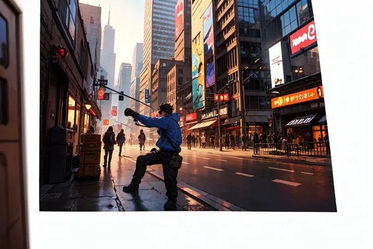(masterpiece),(best quality:1.6), (ultra-detailed),girl punched man, cityscape,