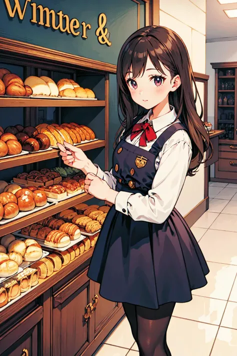 (masterpiece),(best quality:1.6), (ultra-detailed),girl grab hand girl,winter, bakery ,school uniform ,detailed background,