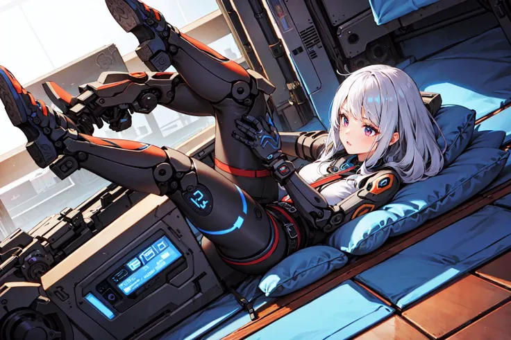 (masterpiece),(best quality:1.6), (ultra-detailed),girl,mechanical arms, ,factory