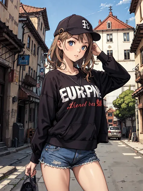 best quality, detailed background, girl, ,euro_street, random_wear, <lora:ichinoseShikiTHEIDOLM_v10:1>