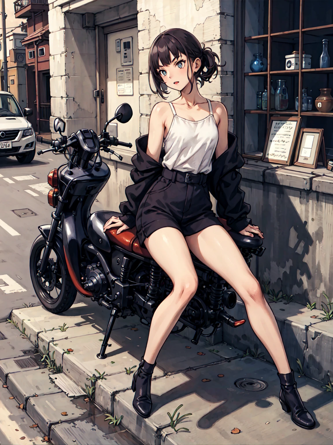 best quality, detailed background, girl, ,euro_street, random_wear, <lora:ichinoseShikiTHEIDOLM_v10:1>