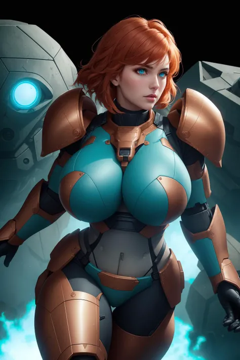 a  portrait of a long-shanked [goddess|temptress] pilot Parrley_armor, a woman in a suit of armor ,wearing Parrley_armor, big bulky futuristic armor, serious looking, glowing armor, missiles, lasers, (battle stance, action pose, running), epic scene, <lora:ParrleyFLEX:0.6>,  perfect face, pretty face, turquoise eyes, copper hair, very short hair, huge breasts, lush detail, absurdres,