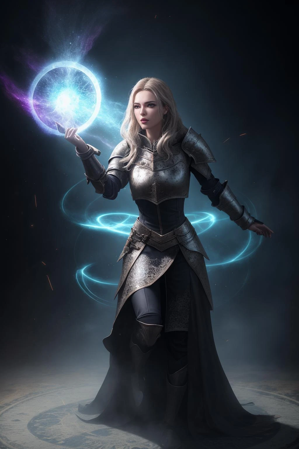 studio photo, photorealistic, digital photography, octane render, professional artwork, a photo of a beautiful paladin, fantasy, [armor|dress], earth mage, (magic circle, casting a spell, swirling magic, light particles), dynamic light, action shot, posing, siren,  ultra detailed, high contrast, sexy,