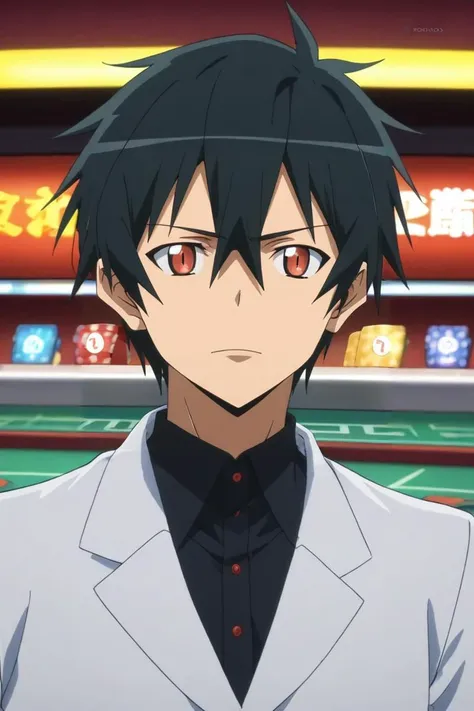 score_9, score_8_up, score_7_up, source_anime, rating_safe, intricate details, anime screencap, , , , , 1boy, solo, male focus, <lora:sadao_maou_pony:0.96>, sadao_maou, black hair, red eyes, short hair, hair between eyes, upper body, las vegas, casino, noon, w arms, speaking, talking, , <lora:sdxl_lightning_8step_lora:1>