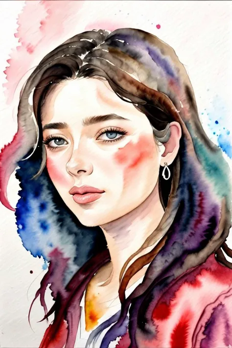 ((watercolor painting:1.2), soft, vibrant, blended, hand-painted:1.15), <lora:sd15_locon_BlancaSoler_16_v1-000016:.9> BlancaSoler, focus on eyes, close up on face, wearing jewelry, cherry color hair styled as big waves hair,