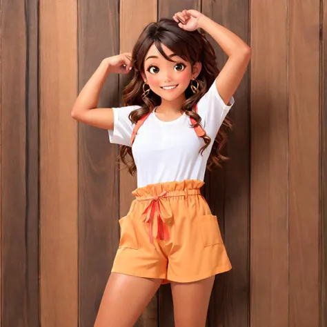 <lora:btpabsho:1> a cute girl wearing paperbag shorts, 1girl, smiling