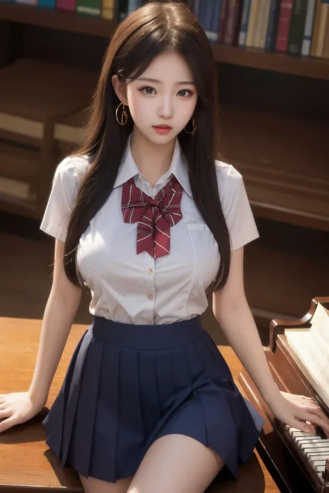 masterpiece, best quality
<lora:Claire Pan:0.7:FACE>1girl,large_breast, ear rings,
looking at the viewer, solo,
cowboy_shot,
(school uniform:1.2),
library, piano,