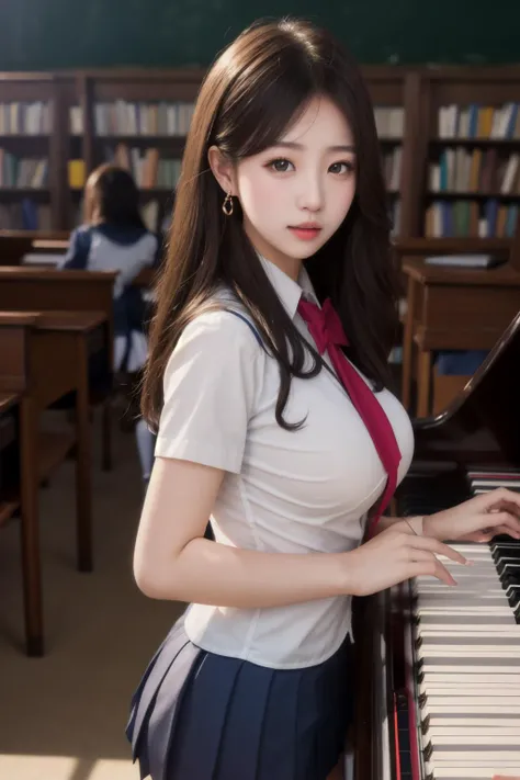 masterpiece, best quality
<lora:Claire Pan:0.7:FACE>1girl,large_breast, ear rings,
looking at the viewer, solo,
cowboy_shot,
(school uniform:1.2),
library, piano,