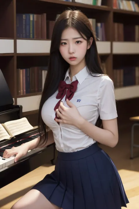 masterpiece, best quality
<lora:Claire Pan:0.7:FACE>1girl,large_breast, frowning face,
looking at the viewer, solo,
cowboy_shot,
(school uniform:1.2),
library, piano,