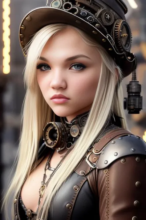 photo of juliahart-5200, (front to camera), detailed european face, (aspiring facial expression), (((steampunk style close))), ((steampunk city on the background)), RAW, analog style, ultra detailed photograph, cinematic lighting, artstation, 4k, sharp focus, high resolution, detailed skin, detailed eyes