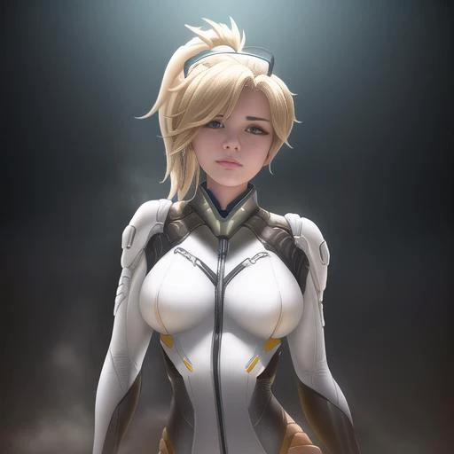 corneo_mercy holding a cat, studio lighting, trending on artstation 3d. 8k quality super realistic illustration by Wayne Barlowe and Gustave Dore lineart, of the character! full body shot, hdr painting concept Art Zbrush Threu Bokowina popovnuk macro lens flare lights cute detailed photorealistic cinematic photography 35mm camera wide