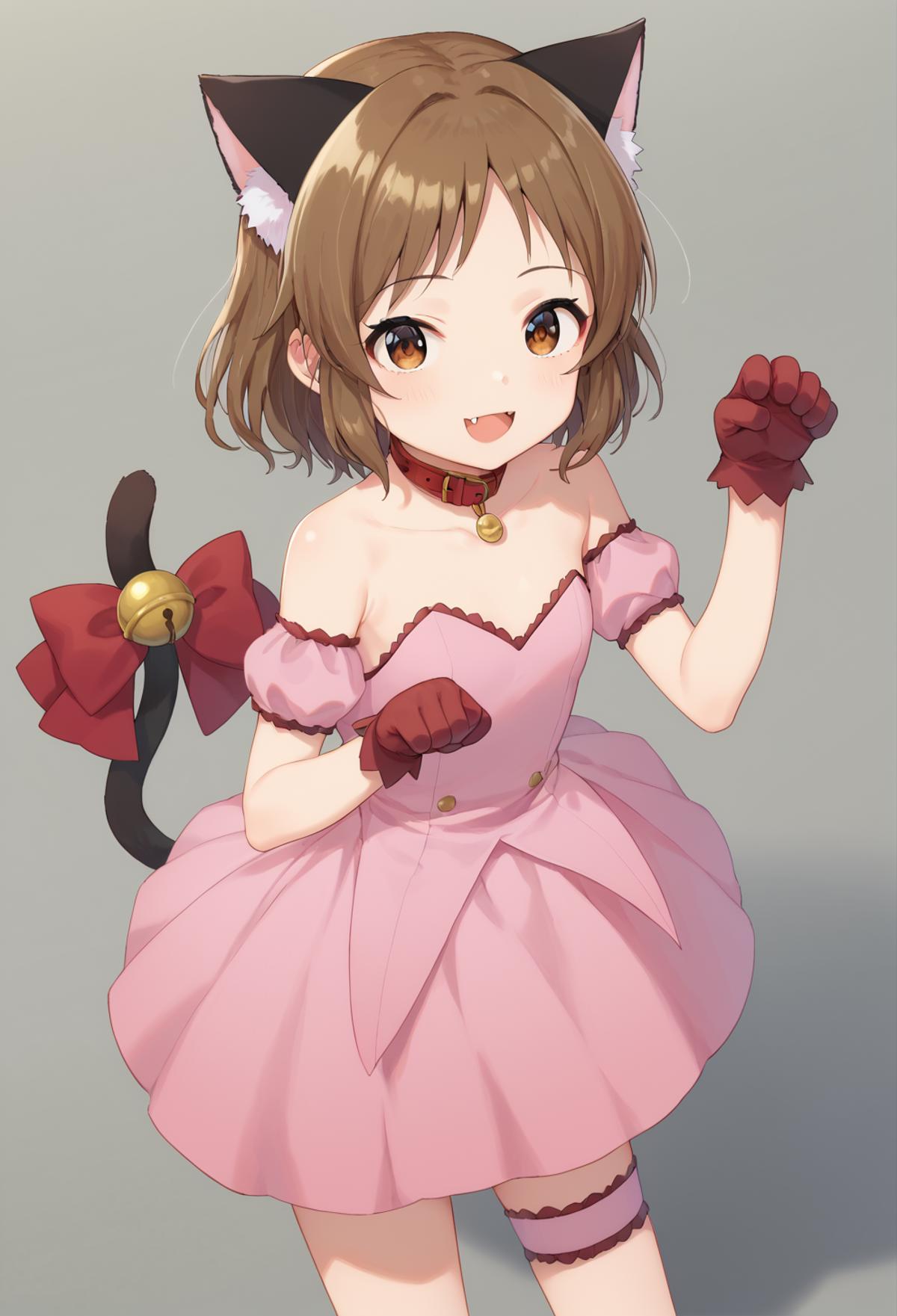 Anime girl in a pink dress with a cat ears and a bow - SeaArt AI