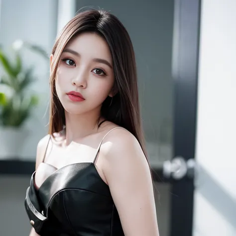 a young woman with a black and white dress and a black and white belt is posing for a picture, black hair, a photocopy, aestheticism, realistic, real, clear, detailed, <lora:gidleYUQI_V1:0.7>
(masterpiece:1.3),(best quality:1.4), HI-RES, HDR,8k resolution,