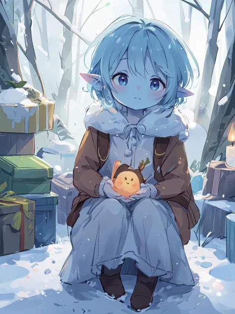 ((soft lighting))
deviantart hd, artstation hd, concept art, ((snowy forest background)).
cute christmas elf with ((blue skin))
(((no background))) <lora:blue247:1> 1person blue_skin