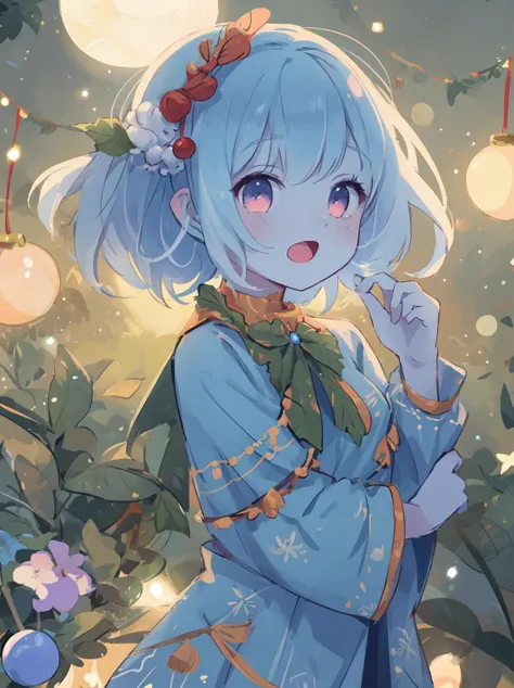 ((soft lighting)) christmas light garland background,
cute girl with (blue skin), holiday costume,
<lora:blue247:1> 1person blue_skin
