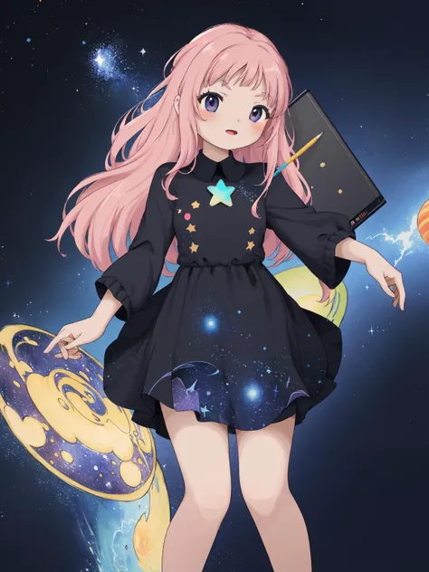 1girl, v-tuber, galaxy, deep space, galactic, stars, planets, inter-dimensional, amazing composition, youtube, action pose , <lora:ZUN_Lycoris-v13-15:1> (traditional media, colored pencil \(medium\)), (pencil sketch:1.15)