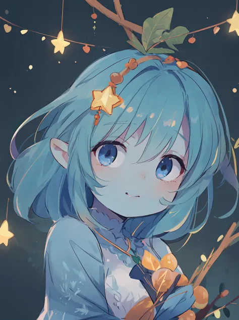 ((soft lighting)) christmas light garland background,
cute girl with (blue skin), holiday costume,
<lora:blue247:1> 1person blue_skin