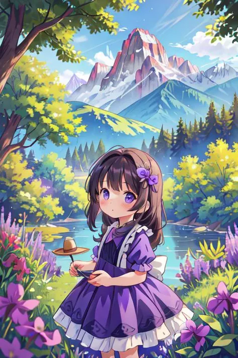 ,masterpiece, best quality,ultra detail, <lora:anmnr01:0.3>  <lora:add_detail:0.5>,<lora:GoodHands-vanilla:0.8>,1girl.Violet Dress, <lora:Violet Dress by Stable Yogi:0.7>outdoor,mountain