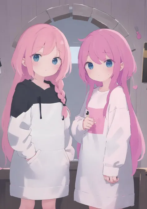 masterpiece, best quality, long hair, braid, pink hair, very long hair, blue eyes, <lora:ãã«ãã¼ã :1>, 2girls