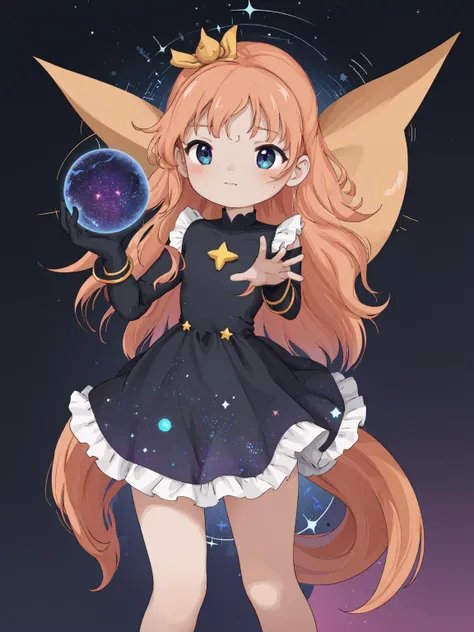 1girl, v-tuber, galaxy, deep space, galactic, stars, planets, inter-dimensional, amazing composition, youtube, action pose ,  <lora:ZUN_Lycoris-v13-15:1> flat color, flat shading, perfect hands, peach-colored hair