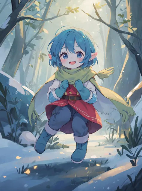 ((soft lighting))
deviantart hd, artstation hd, concept art, ((snowy forest background)).
cute christmas elf with ((blue skin)), cute boots, jumping for joy, green scarf, mittens
<lora:blue247:1> 1person blue_skin